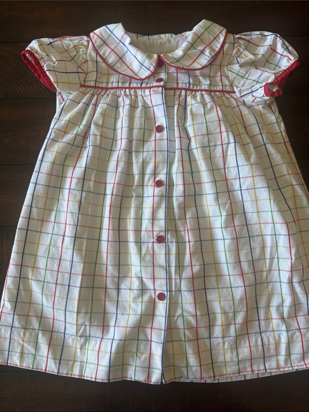 TBBC 4T Button Front Teacher Dress Rainbow Windowpane Plaid Peter Pan Collar